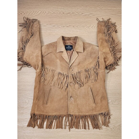 Bermans Leather Jacket Mens 46 Coat Bermans Fringe Moto Biker Western Rodeo VTG